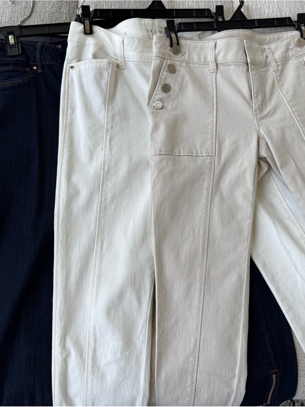 White House Black Market White Cropped “Skimmer” Jeans with Front Button Detail